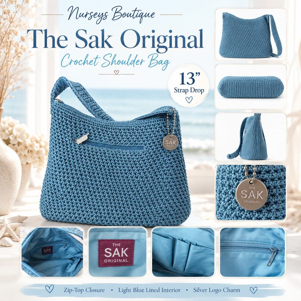 The Sak Blue Crochet Shoulder Bag Teal Knit Hobo Purse